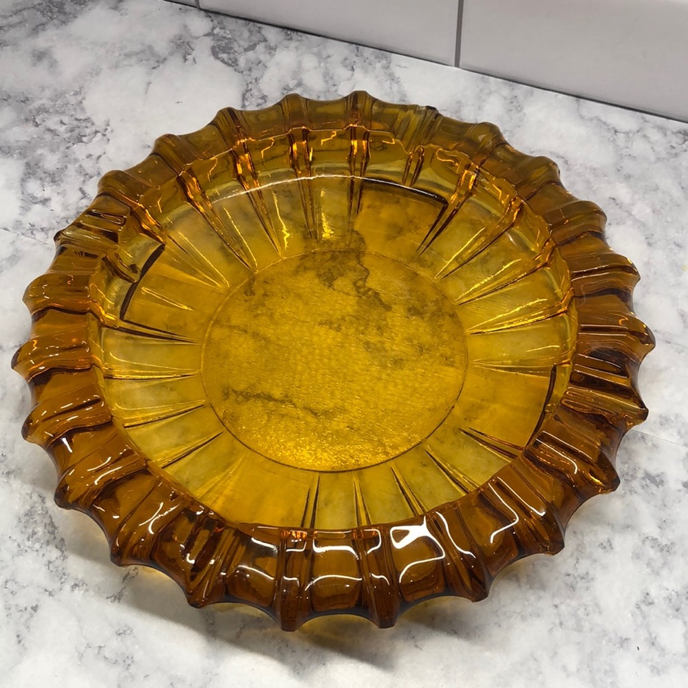 VTG Amber Glass Ashtray 10”